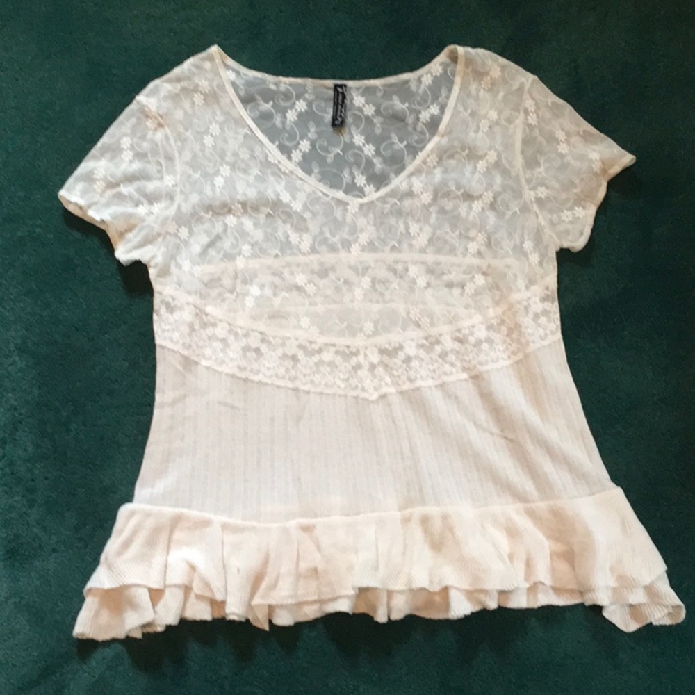 Free People lace & knit ivory top - Picture 2 of 8